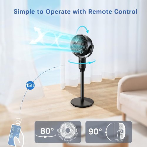 JYMIPA Oscillation Standing Fan - Whisper Quiet Pedestal Fan with 3 Modes & 8 Speeds | 24-42" Adjustable Height for Home Office