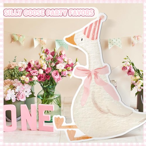 Croblissful One Silly Goose Party Decorations 1st Birthday Backdrop Duck Animal Background Prop for Birthday Baby Shower Party Supplies (Pink,Goose)