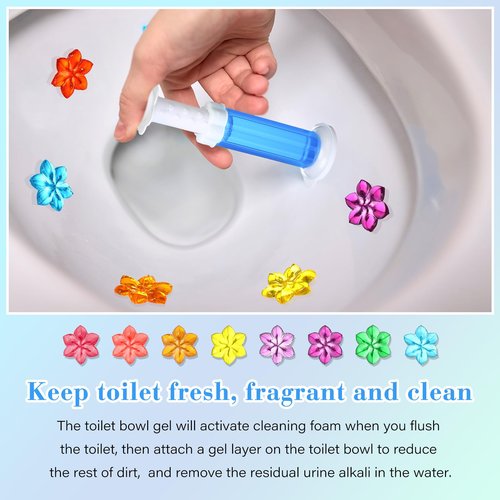 Heigble 8 Pcs Toilet Gels 112 Count 8 Kinds Flower Stamp Bowl Gel Scent Toilet Stain Removal Cleaner Air Freshener Flower Stamps Pack for Bathtubs Bathroom