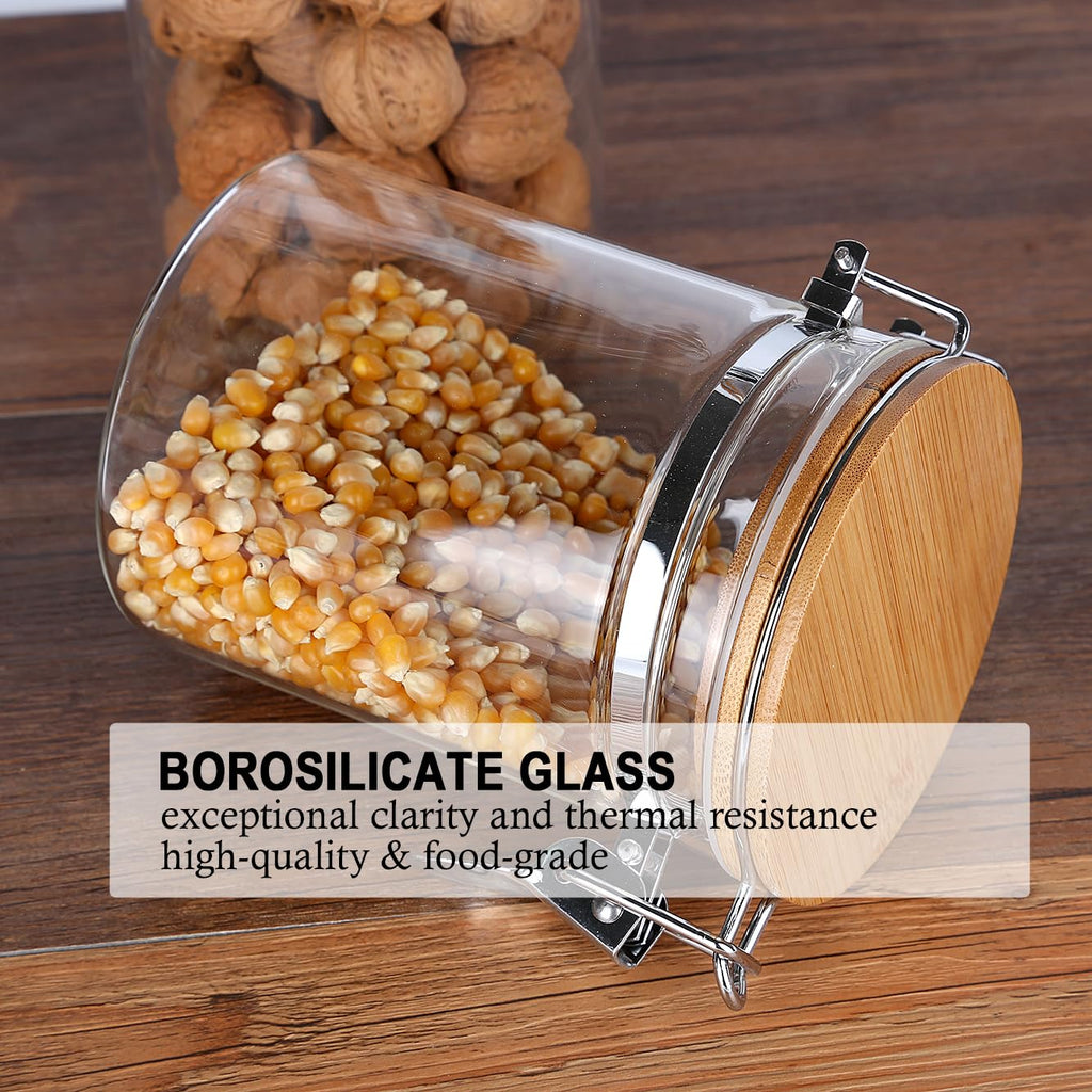 Set of 2 Airtight Glass Tea Canisters with Bamboo Lids & Spoons (27oz) - Ultimate Storage Containers for Loose Leaf Tea to Preserve Freshness & Flavor - Elegant Tea Caddy Jars for Kitchen & Pantry