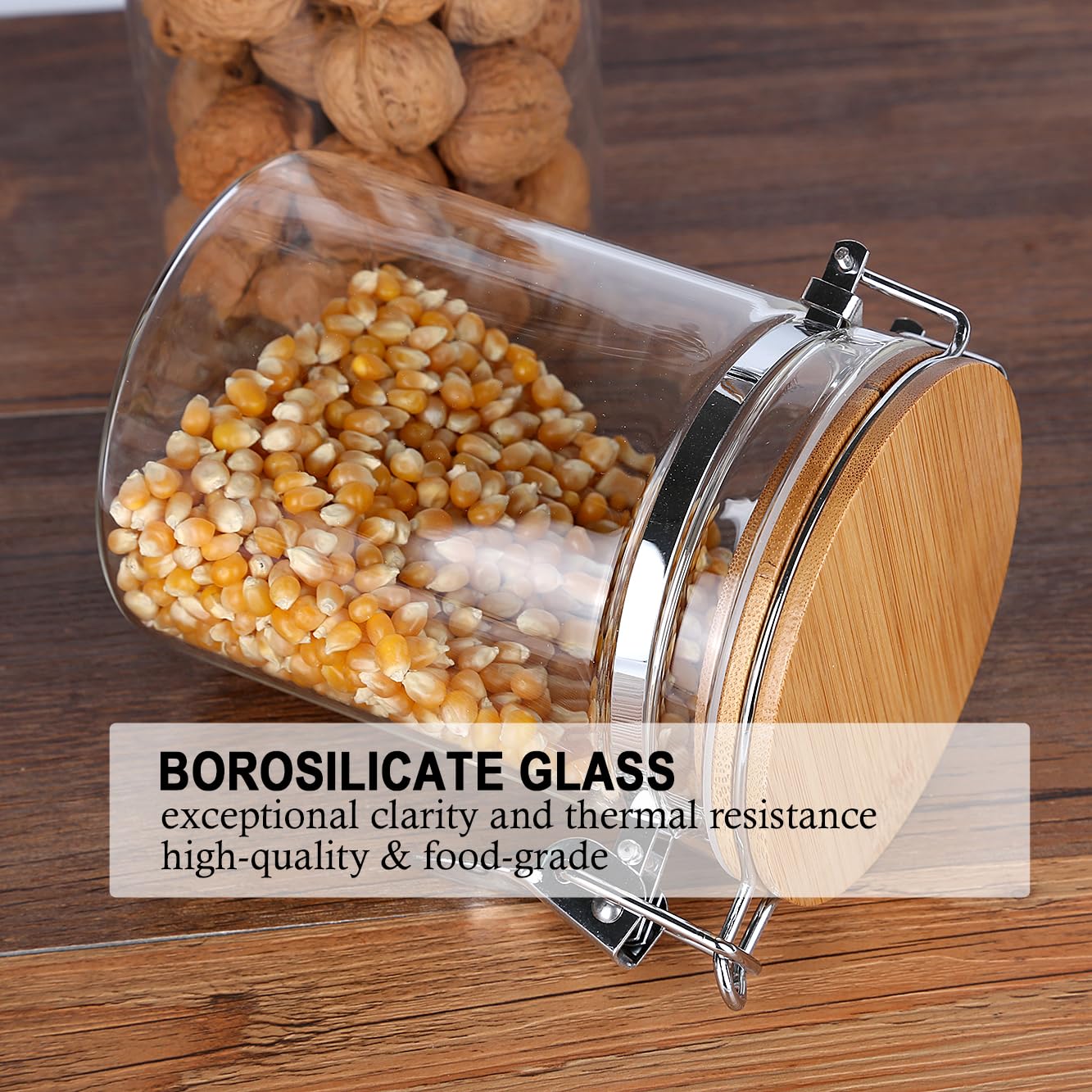 Set of 2 Airtight Glass Tea Canisters with Bamboo Lids & Spoons (27oz) - Ultimate Storage Containers for Loose Leaf Tea to Preserve Freshness & Flavor - Elegant Tea Caddy Jars for Kitchen & Pantry