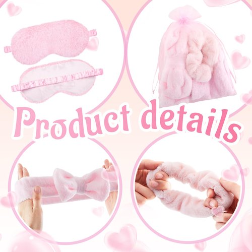 Fanfanwin 48 Pcs Sleepover Party Supplies Spa Birthday Slumber Pajamas Galentines Party Favors Coquette Throw Blanket Pillow Headband Scrunchies Eye Mask Cup Socks(Pink,Solid Color)