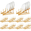 Suclain 10 Pcs Wooden Bamboo Dish Drying Rack Kitchen Cabinet Organizer for Cabinet Cutting Board Display Stand for Dish Plate Bowl Water Bottles Cup Pot Lid Cutting Board