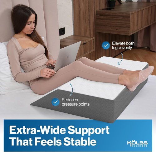 Kölbs Extra Wide Leg Elevation Pillow - Chic Jacquard Cover for Ultimate Comfort | XL Size for Post-Surgery Relief