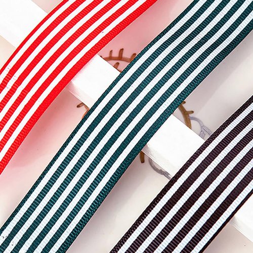 GSHLLO 50 Yards 2.5cm Wide Grosgrain Fabric Ribbon - Brown and White Striped - Christmas Decorative Ribbon Trim