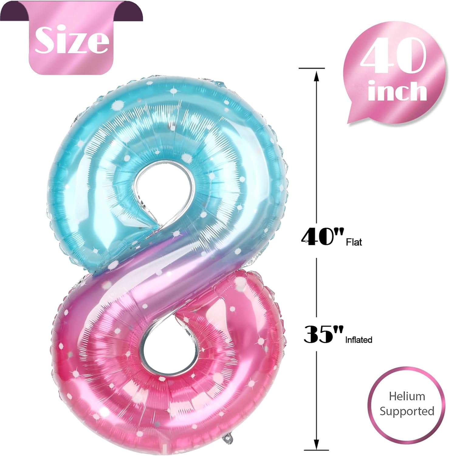 Starry Sky 8 Balloon - 40 Inch Number Balloon for 8th Birthday Decorations | Perfect for Girls' Parties