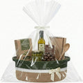 Colingmill Woven Gift Basket - Decorative Storage Box with Ribbons & Handles | 14 x 10 x 5.5 Inch, Green Khaki