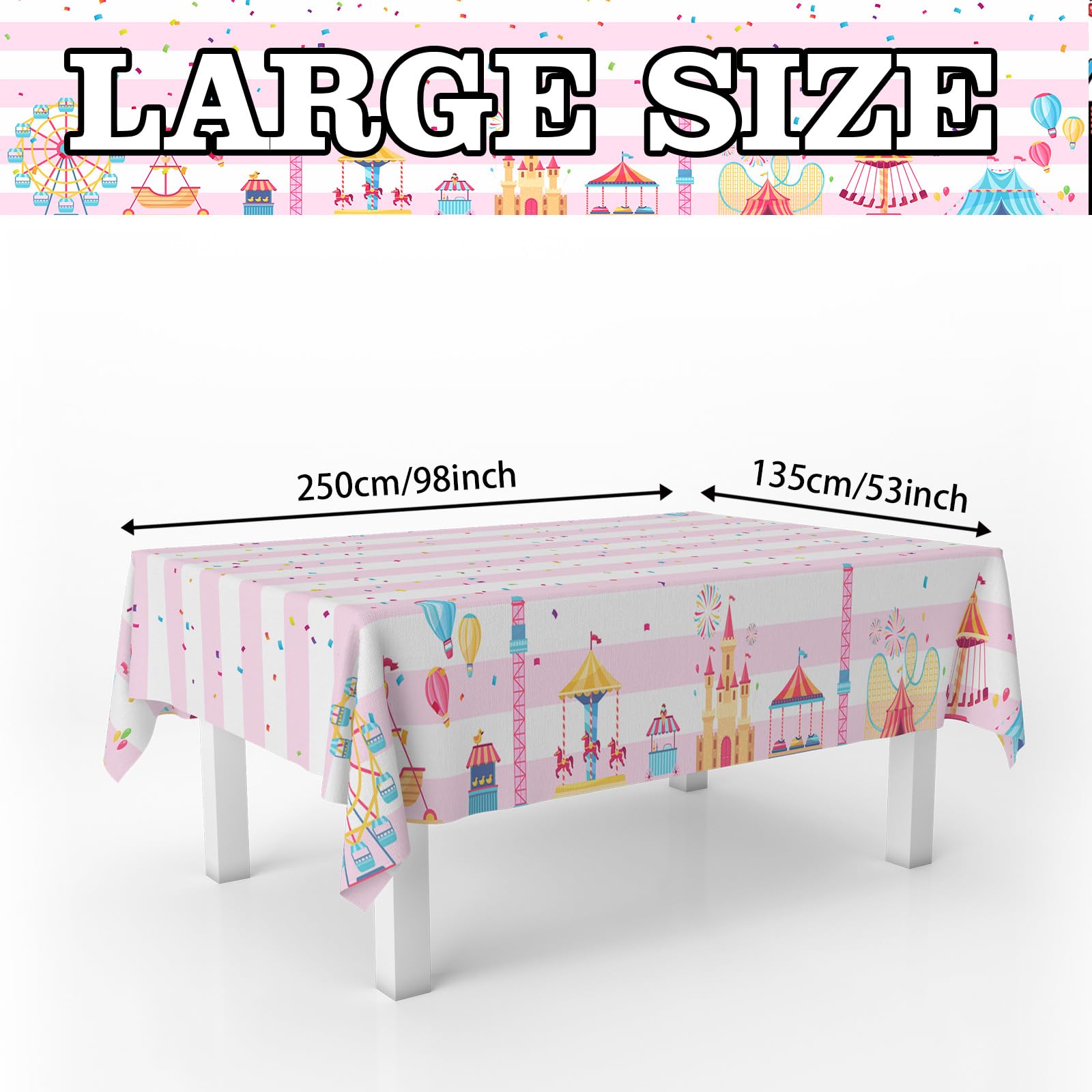 GZBJMYGS Pink Circus Theme Party Tablecloth Carnival Carousel Table Cover Supply for Baby Shower Girl Princess Birthday Party Popcorn Day Dining Holiday Picnic Booth Prop Decoration, 53" x 98"