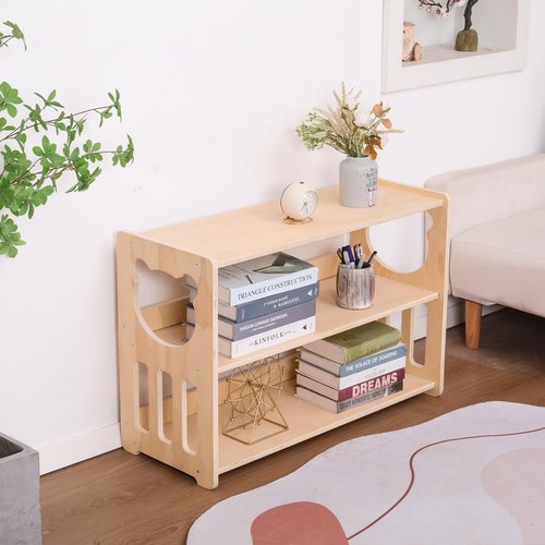 YJTREMFYX Montessori Bookshelf Toy Rack Children's Toy Storage Organizer Children's Room Bookshelf Sturdy and Safe Wooden Classroom Furniture Storage Cabinet (3Tier)
