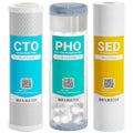 10" Standard Whole House Whole House Anti Scale Filter Set - 10" x 2.5" Polypropylene Sediment, Phosphate Anti-Scale, CTO Carbon Block Water Filter pack, Total of 3 Filters