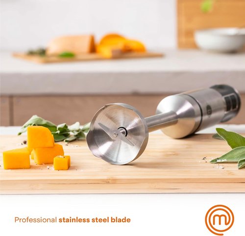MasterChef Immersion Blender - Handheld Stainless Steel Stick Mixer with Whisk & Frother Attachments | 400W for Soups, Purees, and Lattes