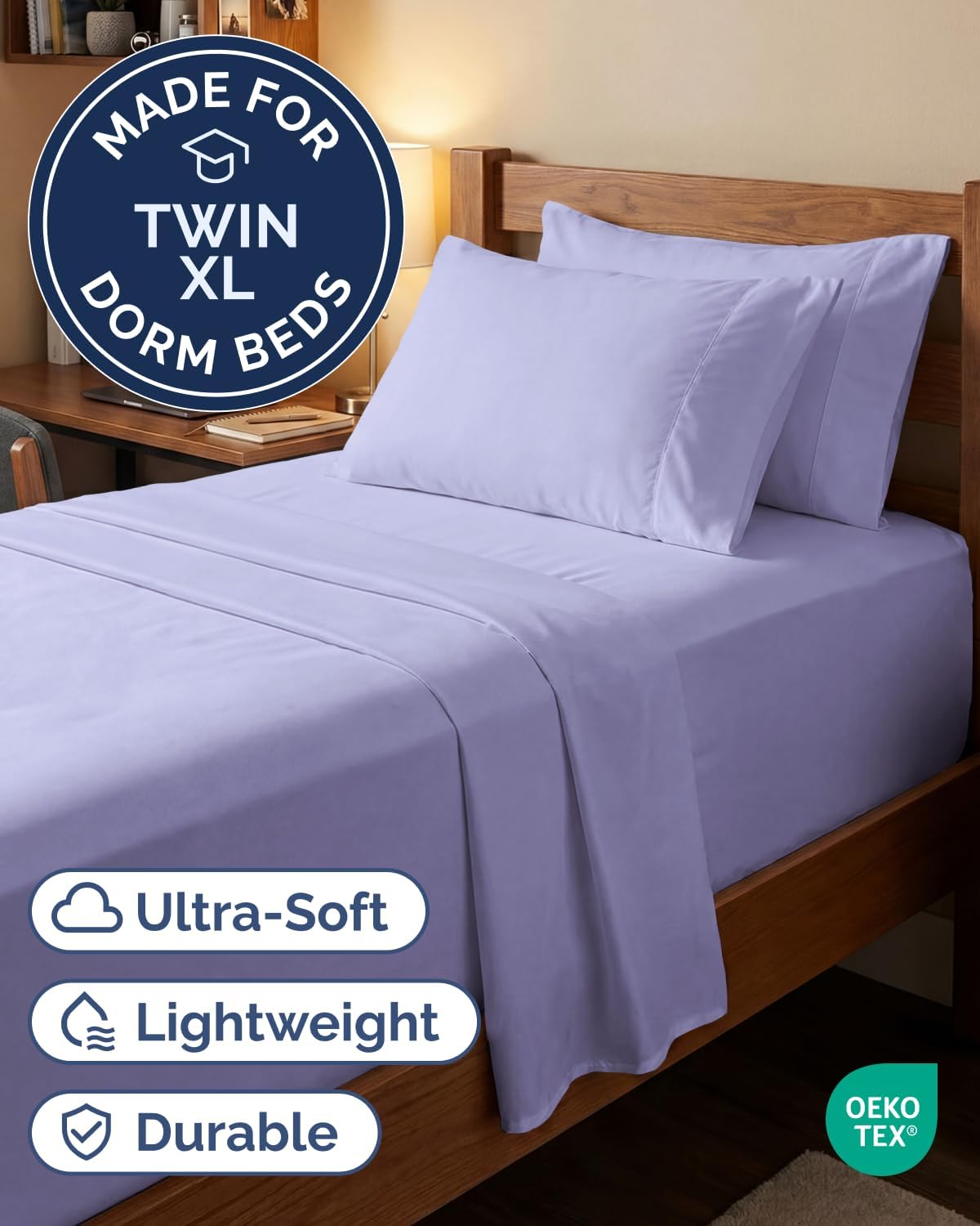 Skiennix Extra Deep Twin XL Sheet Set - 4-Piece Breathable Cooling Bedding - Soft, Wrinkle-Free Lavender