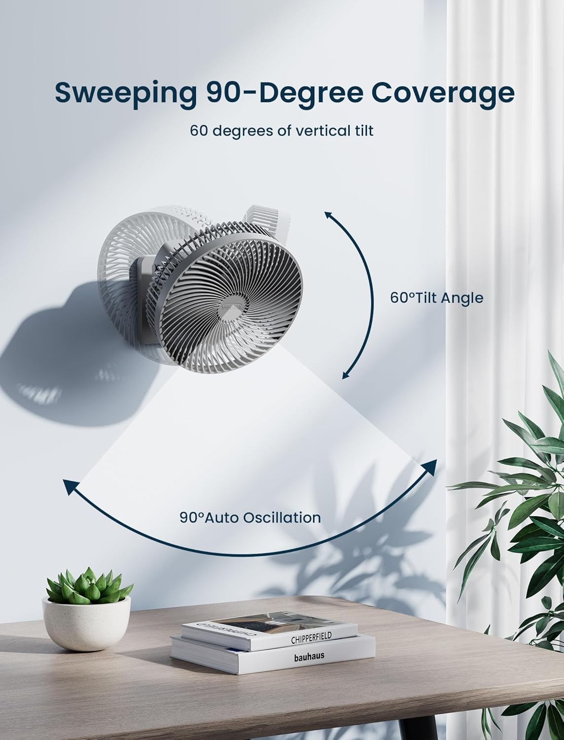 Shinebella 10-Inch Oscillating Wall Fan - Portable Remote-Controlled Fan with 4 Speeds & Timer | Grey