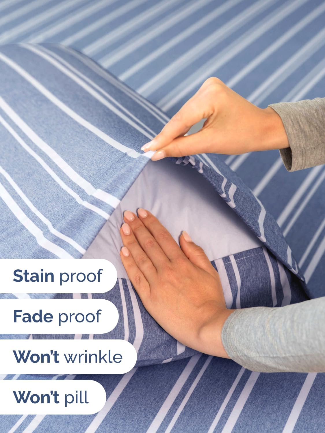 Skiennix Extra Deep Twin XL Sheet Set | 4-Piece Breathable Cooling Bedding - Soft, Wrinkle-Free - Blue Stripes