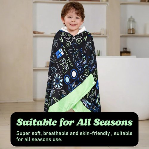 shuownshg Hooded Towels for Kids Game 60" x 35" Toddler Bath Beach Towel Poncho with Hood Super Soft and Absorbent 100% Microfiber for Boys Ages 5-12