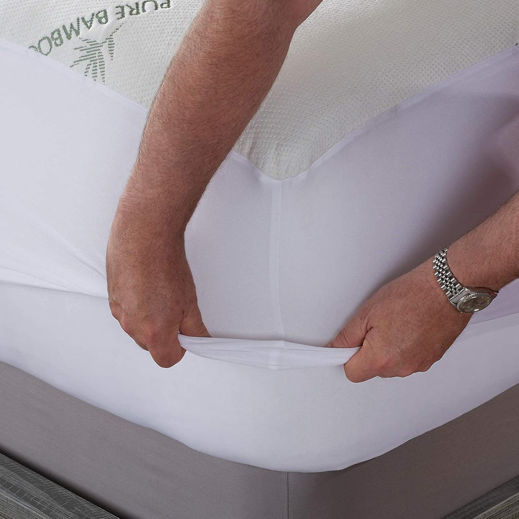 PURE BAMBOO Queen Mattress Protector - Waterproof, Breathable & Noiseless Cover for Moisture & Stain Protection