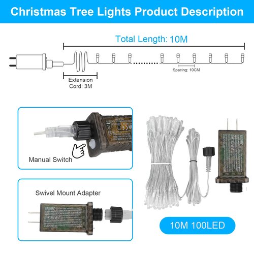 33 FT 100LEDs Christmas Lights Plug in,Outdoor Indoor Connectable Fairy Lights with Timer and 8 Modes,Christmas Tree Lights for Garden Party Wedding Christmas Decoration(Warm White)
