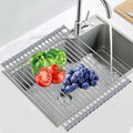 Sindax 23.7" Extra Large Dish Drying Rack, Expandable Roll Up Over The Sink Dish Drying Rack, SUS304 Stainless Steel Multipurpose Kitchen Drainer Rack Up Load to 70Lb