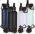 Volhoply 32 Oz Insulated Water Bottles - 4 Pack with Straw & Spout Lids | Leakproof Stainless Steel Flasks for Hiking & Camping