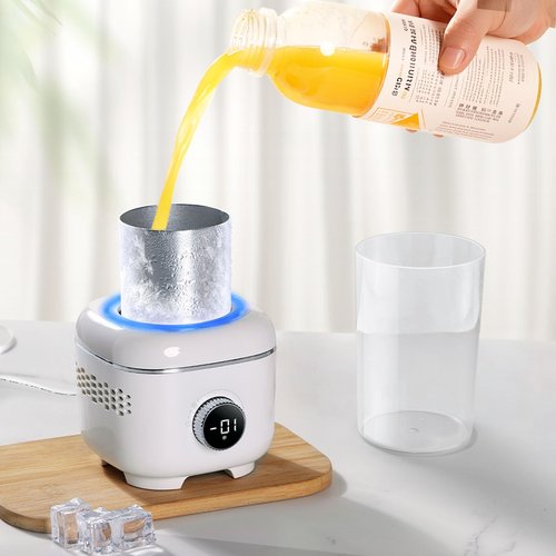 WISFISSH Cooling Cup with Mood Light,Beverage Cooler with Insulated Cover, 2-in-1 Cooling Cup for Desk(Cooling&Heating),Electric Drink Cooler for Cola Beer Coffee Juice Yogurt -White