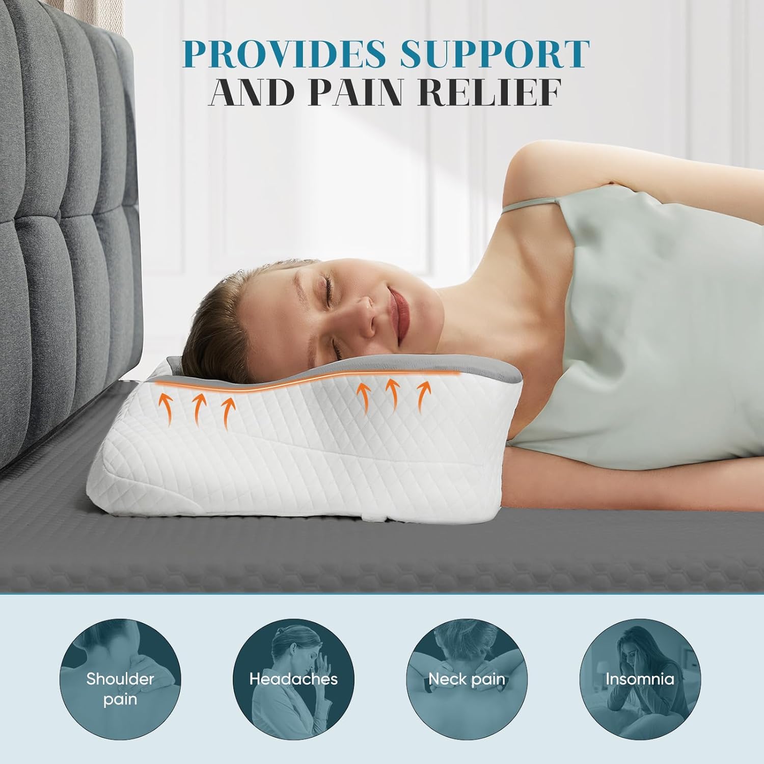 Sweetcrispy Cervical Pillow - Ergonomic Memory Foam Neck Support for Side Sleepers | Cooling Contour Design, Grey