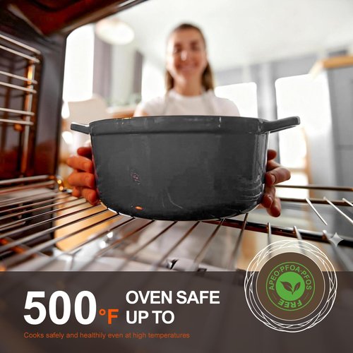 Overmont Enameled Cast Iron Dutch Oven - 5.5QT Pot with Lid Cookbook & Cotton Potholders - Heavy-Duty Cookware for Braising, Stews, Roasting, Bread Baking Grey