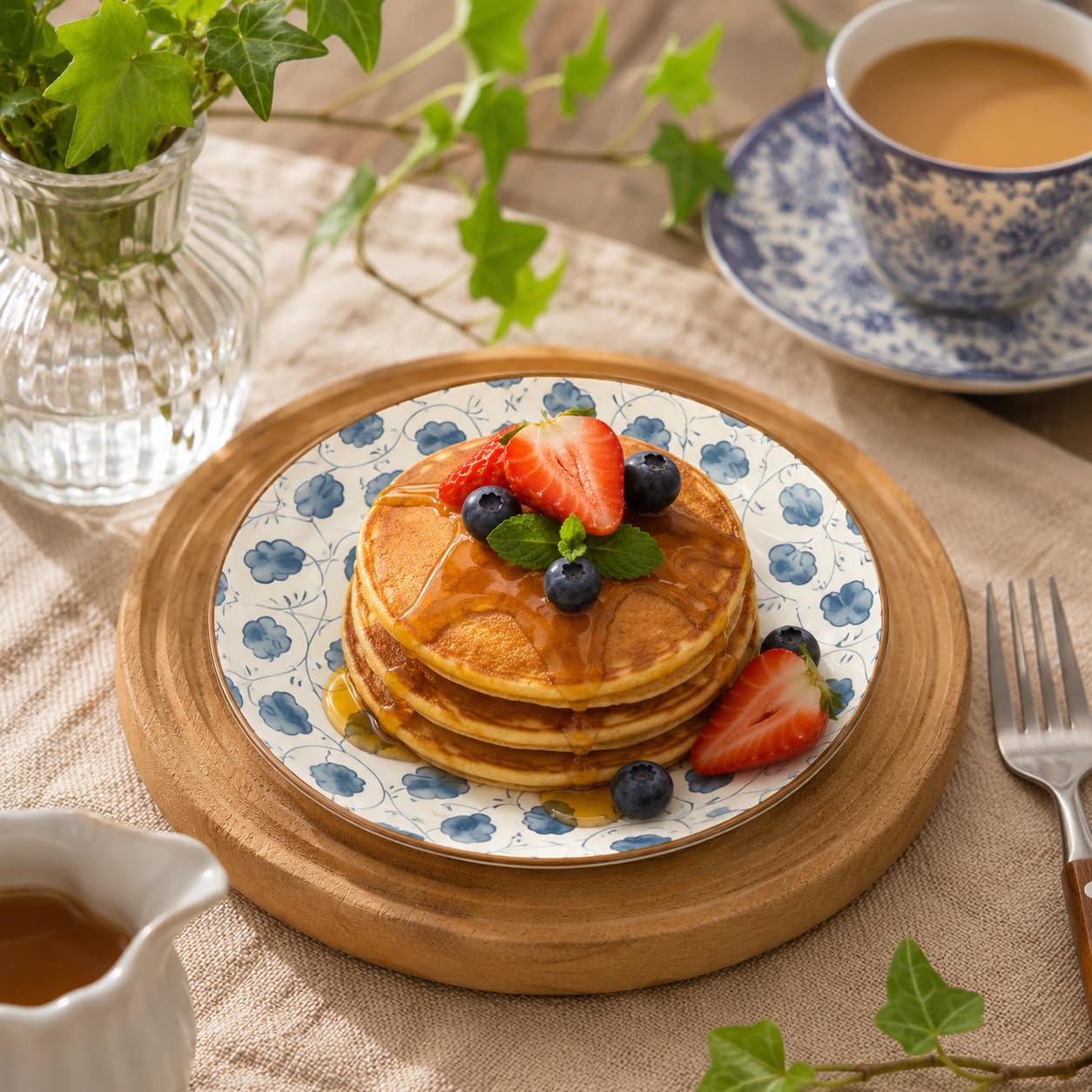 YALONG Small Ceramic Salad Plates Set of 4, 7 Inch (13oz) Japanese Appetizer Plates for Sushi Snacks, Dessert Plates for Cake Fruit, Blue & White Dinnerware, Microwave Dishwasher Safe