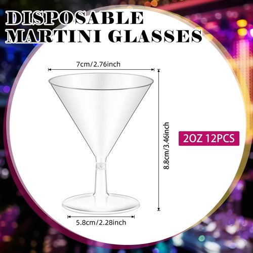 Yinkin 12 Pcs 2 oz Plastic Martini Glasses Disposable Clear Cocktail Dessert Parfait Glasses Unbreakable Mini Martini Cups for Wedding Party Bowl Wine Ice Cream (Stem)