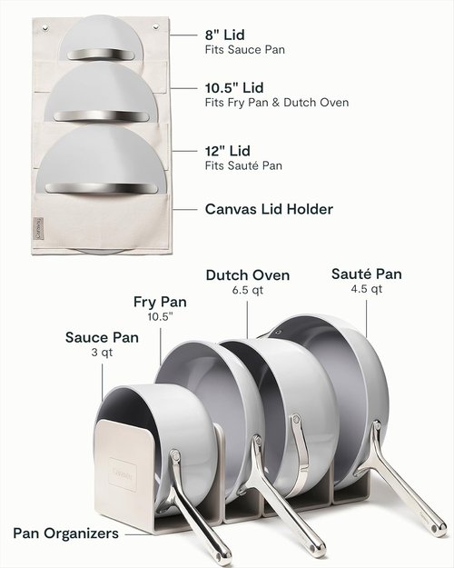 Caraway Non-Stick Ceramic Cookware Set - 12-Piece Oven Safe Pots, Pans & Lids | PFAS & PFOA Free - Gray