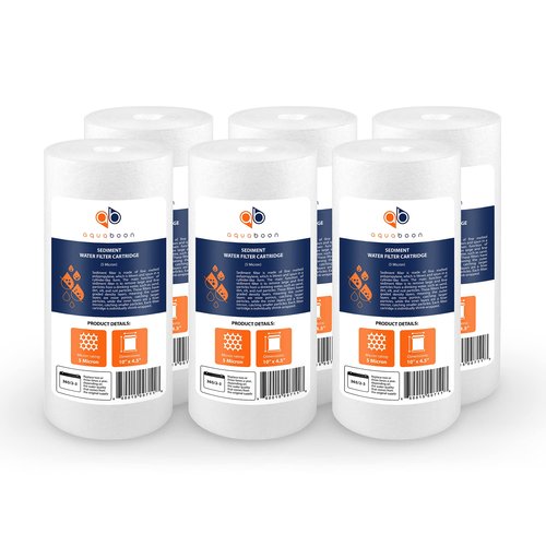 Aquaboon 5 Micron 10 x 4.5 Well Water Sediment Filter Replacement Whole House Water Filter Cartridge Compatible with DGD-5005, WFHD13001B, 6-Pack