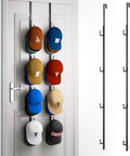 HapiRm Over Door Hat Rack - 8 Hook Organizer for 40 Caps | Stylish Storage Solution in Black