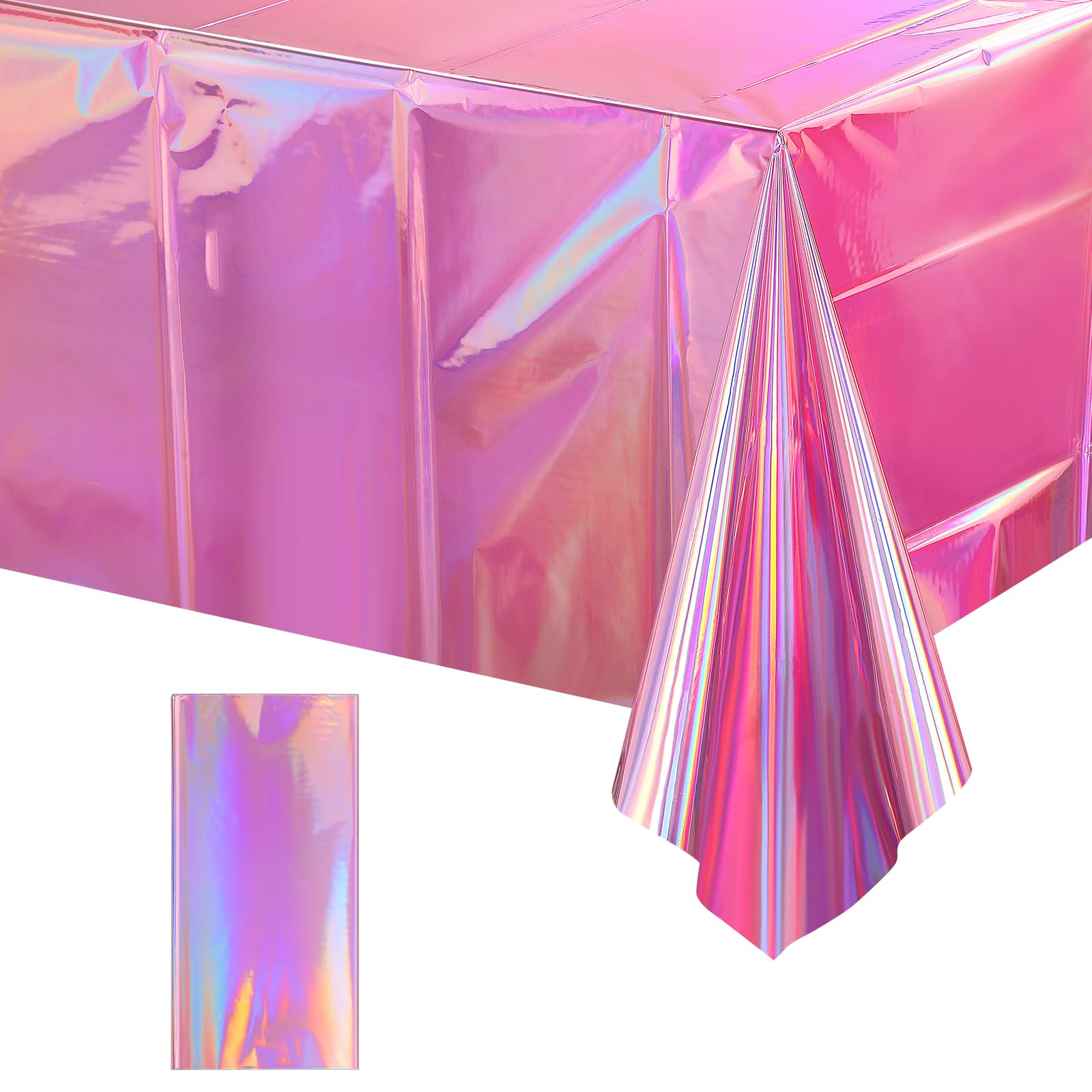 1 Pack Iridescent Pink Plastic Tablecloths, FunnyPars Shiny Disposable Laser Rectangle Table Covers, Holographic Foil Tablecloth Iridescent Party Decorations for Birthday Wedding Christmas, 54x108Inch