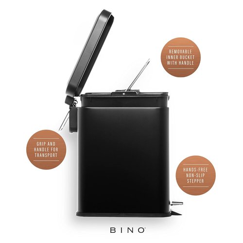 BINO Rectangular Step Trash Can - 1.3 Gallon Stainless Steel with Lid | Matte Black Kitchen & Bathroom Solution