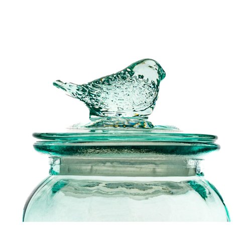 10 Strawberry Street Textured Glass Bird Canister, Dimpled Round, Blue, Set of 2
