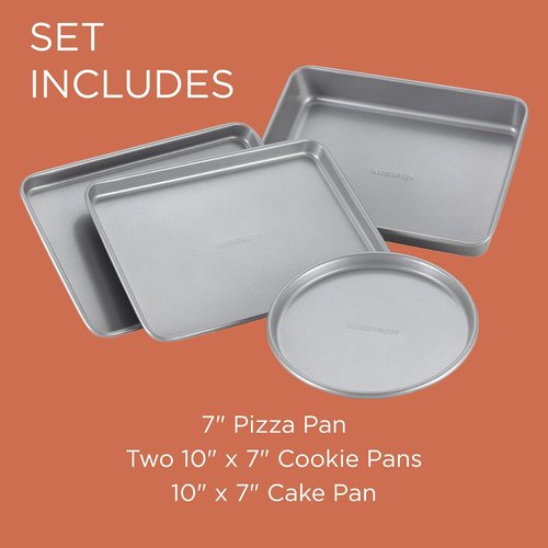 Farberware Bakeware - Nonstick Toaster Oven Pan Set | 4-Piece Baking Set in Gray