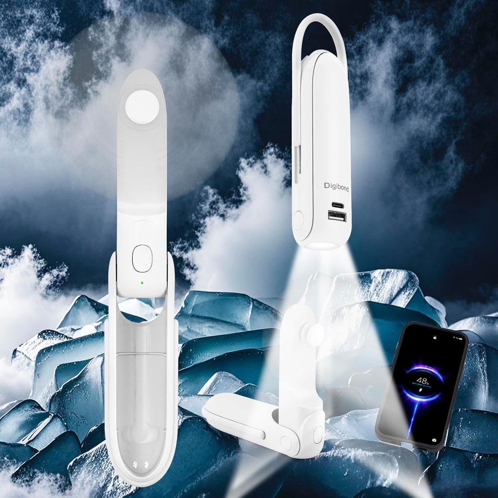 Skiennix Portable Handheld Fan - 6-in-1 Rechargeable Mini Fan with Flashlight & 3 Speeds (White)