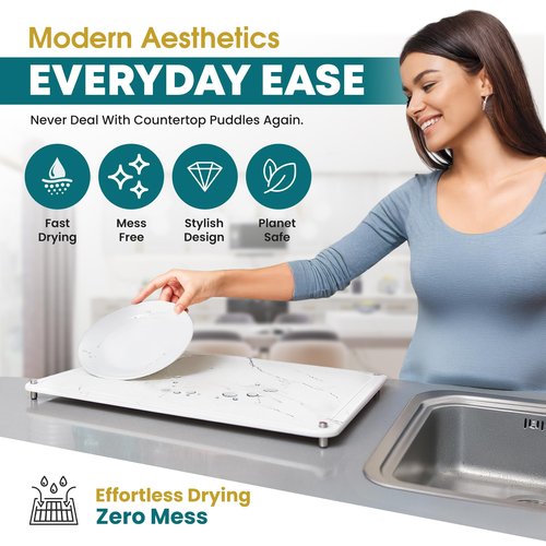 Extra Large Stone Drying Mat For Kitchen Counter, 22"X16", Stone Dish Drying Mat, Quick Drying Matt Kitchen Counter, Super Absorbent Diatomaceous Earth Dish Drying Stone, Fits Most Dish Racks