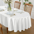 Cobedzy White Satin Oval Tablecloth 60 x 84 Inch for 6-8 Seats, Washable & Wrinkle Resistant Stain Resistant Fabric Table Cover for Wedding, Banquet, Party, Dining, Kitchen, Indoor Outdoor Use