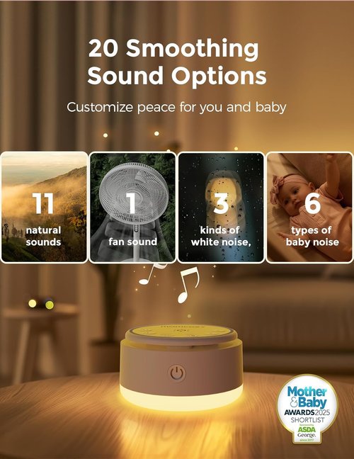 Momcozy Sound Machine - 20 Soothing Sounds & Touch Warm Light | Portable White Noise for Sleep & Travel