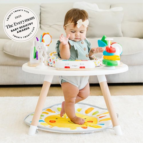 Move2Play 4-in-1 Baby Activity Center - Montessori Design with 8 Interactive Toys | Ideal for 3-12 Months (Sun)