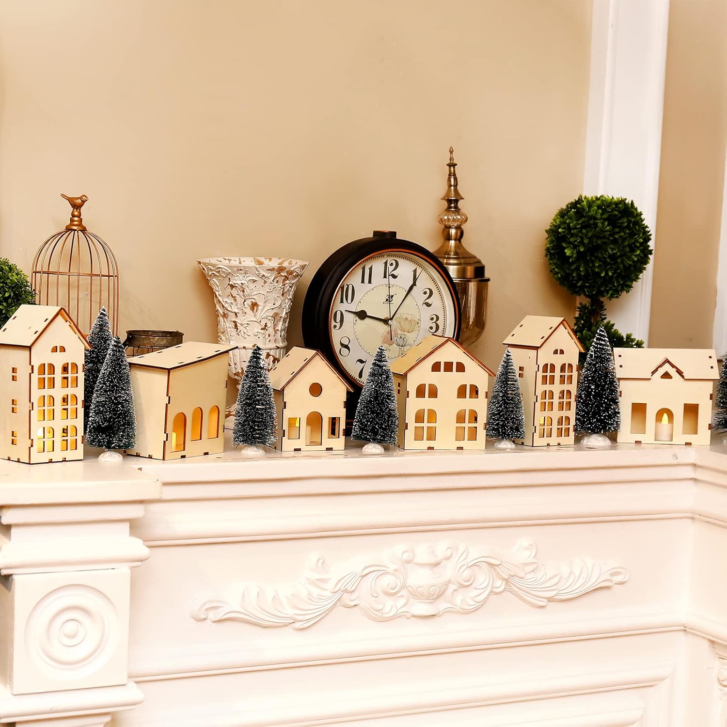 Skiennix Christmas Village Set - 12 Unassembled Houses with 6 LED Candle Lights | Festive Holiday Decor