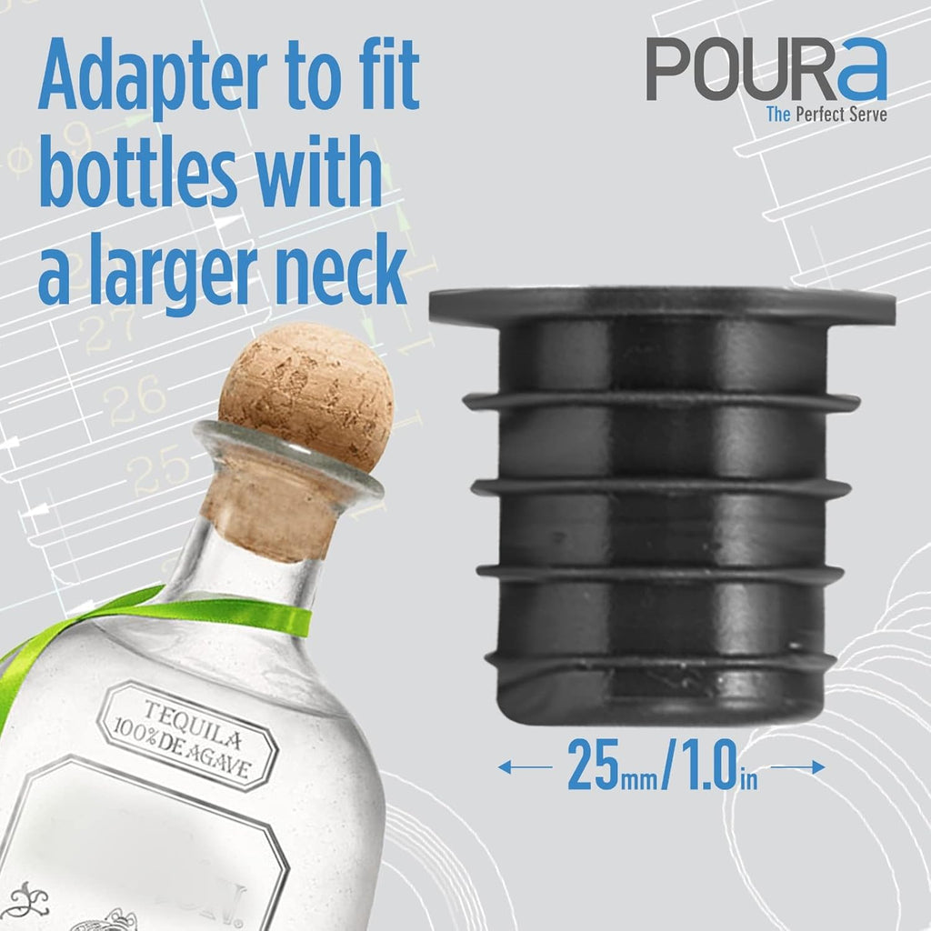 Poura Liquor Pourer Adapters 6 Pack – BPA-Free Natural Rubber – Fits Large Bottles up to 1 Inch Neck – Convert Oil or Liquor Pour Spouts – Secure Fit for XL Bottles – Black