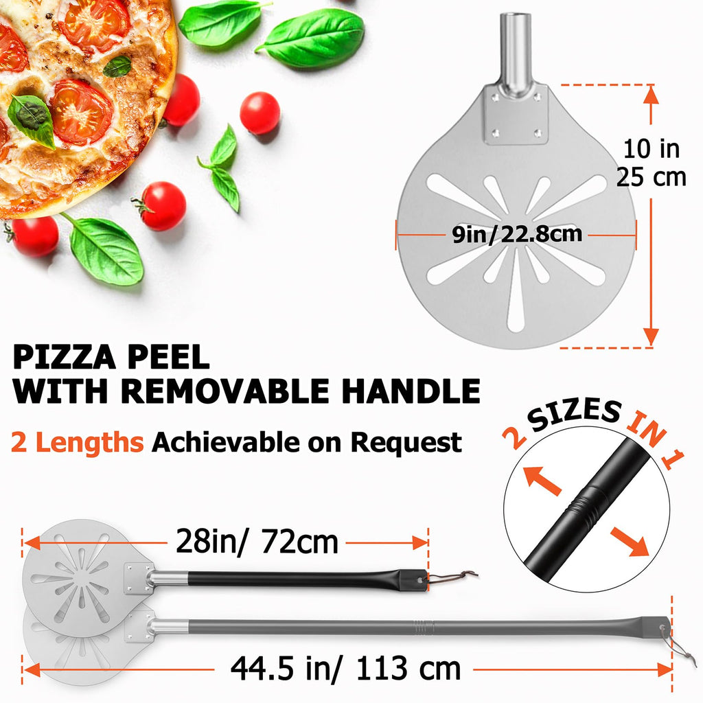 Joyfair Pizza Turning Peel, Perforated Stainless Steel Pizzas Paddle Spatula for Rotating Sliding, Metal Accessories Tool with Detachable Handle, Oven Safe & Easy Cleanup (9 Inch)
