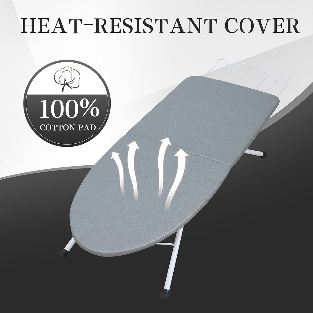 ZOES HOMEWARE Portable Ironing Board - Foldable Design with Heat Resistant Cover & Cotton Pad | 31.5"x11.8"x7", Grey