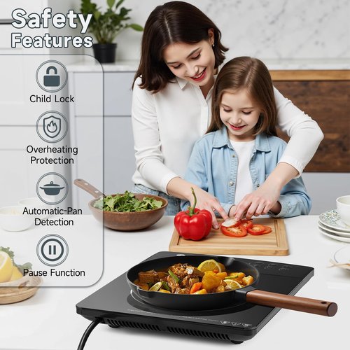 DETOLACHEF Portable Induction Cooktop, Hot Plate Electric Induction Cooker with Sensor Touch, 1800 Watts, 10 Temp from 140°F to 460°F, Countertop Burner with Timer Child Lock