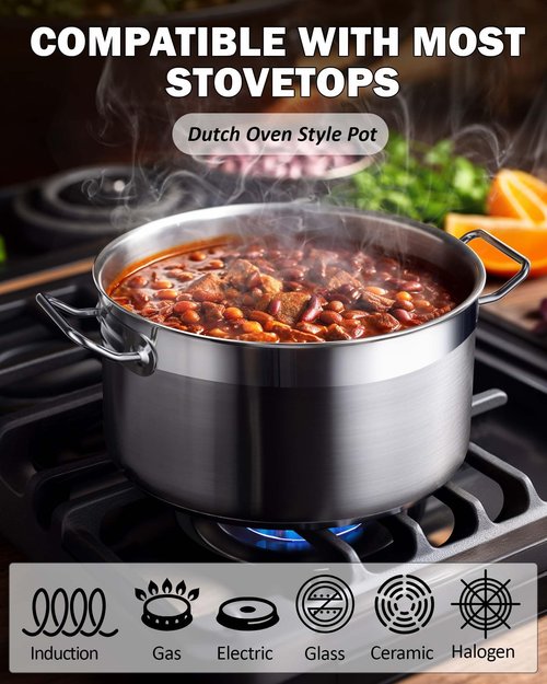 Cooks Standard Dutch Oven Casserole with Lid, 9 Quart Professional Stainless Steel Stockpots, Silver