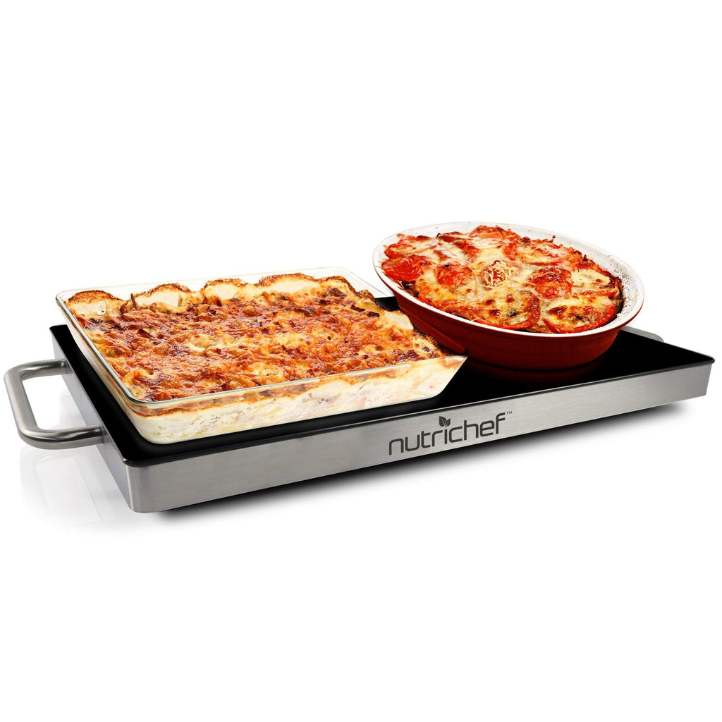 Nutrichef Electric Hot Plate Tray Dish Warmer with Black Glass Top | Ideal for Home, Buffet, Parties, Kitchen & Dinners | Portable & Perfect for Tables or Countertops | 14.5'' L x 8.6'' W