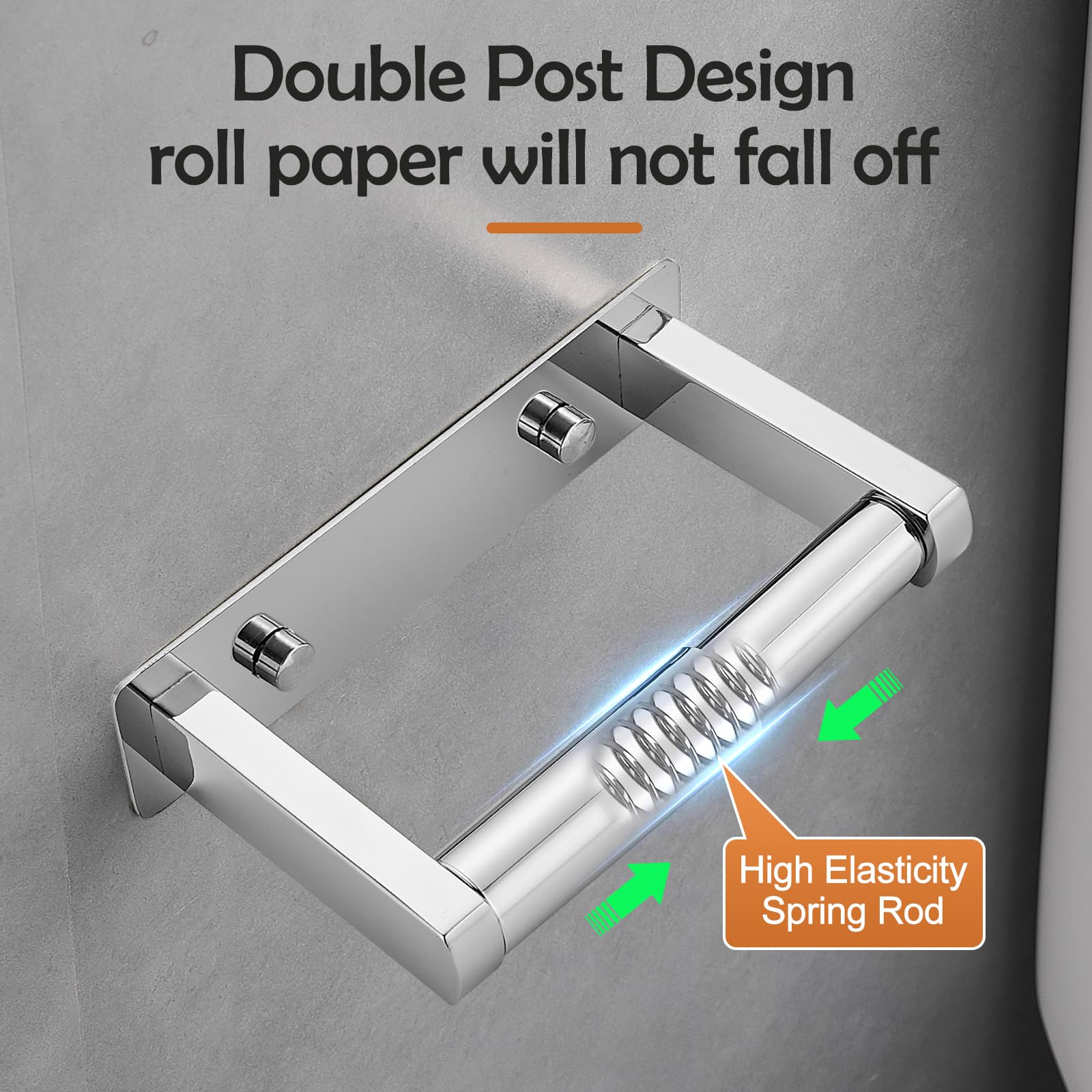 Pokim Polished Chrome Toilet Paper Holder,Self Adhesive or Screw Wall Mount Toilet Roll Holder Stainless Steel Double Post Tissue Holder for Bathroom,Commercial Toilet Paper Dispenser