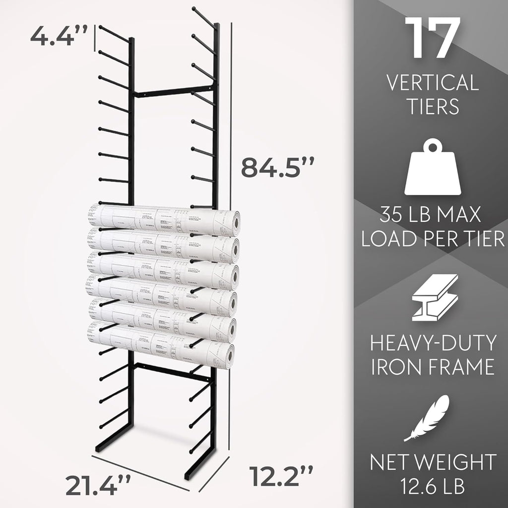 Skiennix Wall Mount Blueprint Holder - 34 Slot Storage Organizer for Posters & Maps | 17 Tiers, Durable Design