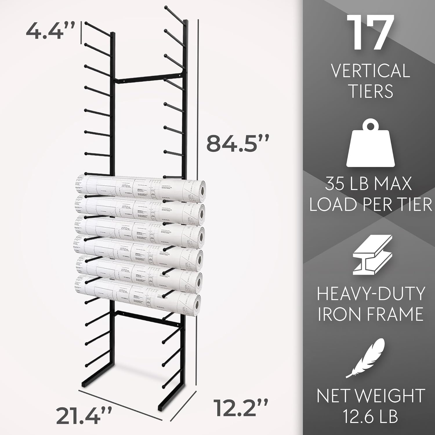Skiennix Wall Mount Blueprint Holder - 34 Slot Storage Organizer for Posters & Maps | 17 Tiers, Durable Design